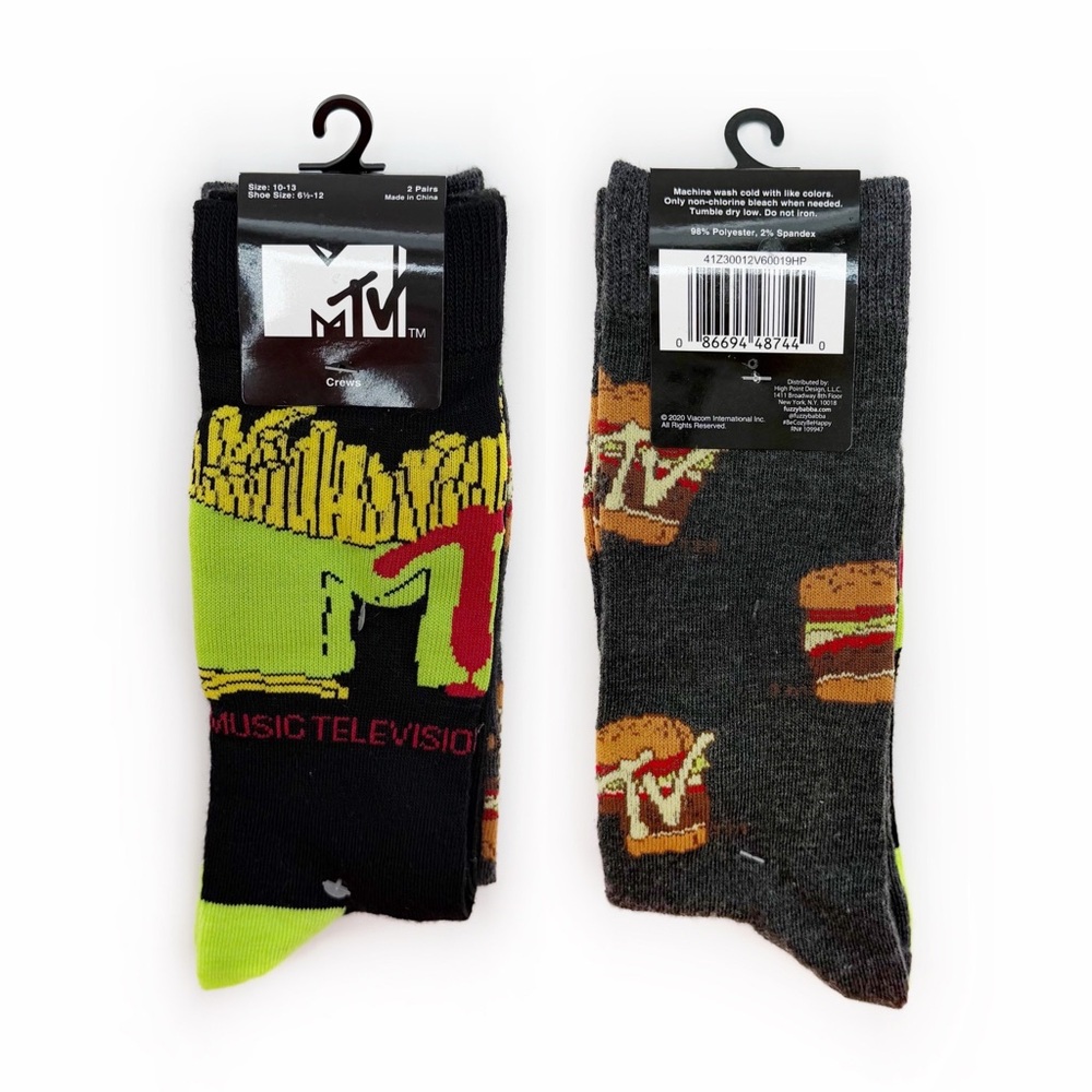MTV Fast Food Crew Socks Burger French Fries Mens Womens Retro Music 90s TV Gift